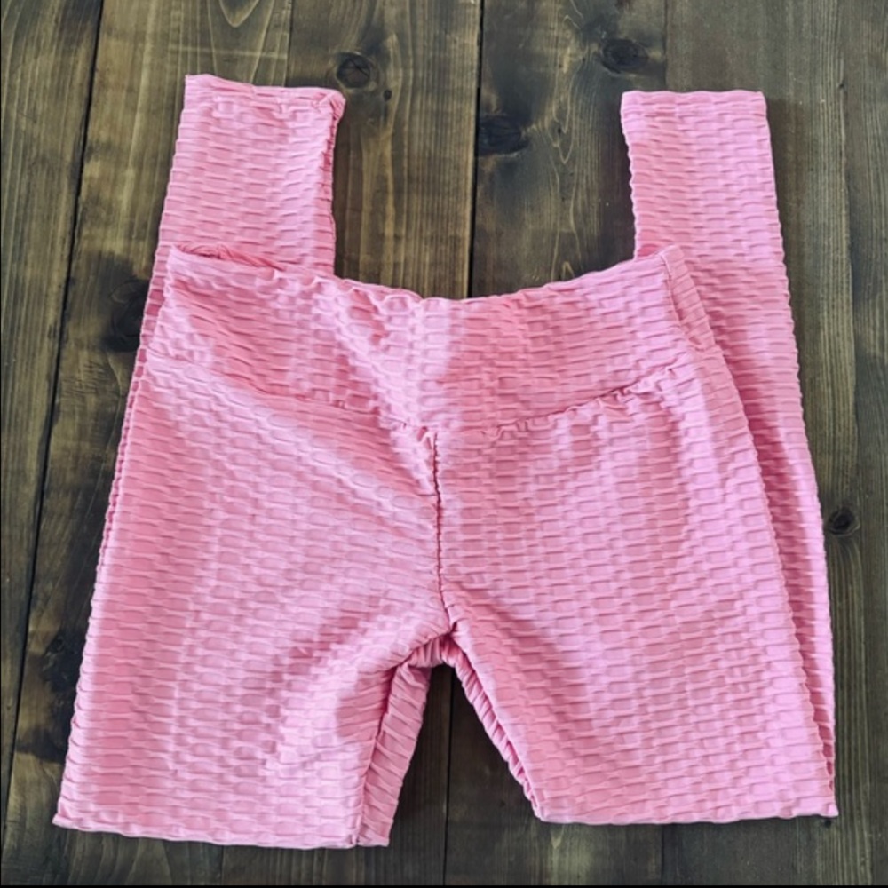 Energy FitWear ruched textured pink leggings